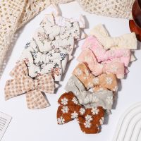 2Pcs/Set Sweet Flower Print Bowknot Hair Clips for Cute Baby Girls Cotton Bows Hairpins Barrettes Headwear Kids Hair Accessories