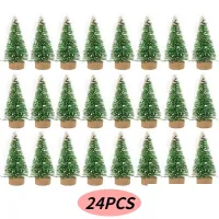 24/12 Pieces Small Decorative Christmas Tree Fake Pine DIY Mini Artificial Christmas Tree Santa Snow Home Decorations navidad