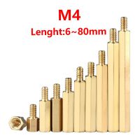 M4 Hex Male Female Brass Standoff Stud Board Threaded Pillar  Mount PCB Motherboard Hexagon Brass Spacer Bolt Screw M4*L+6mm Nails Screws Fasteners