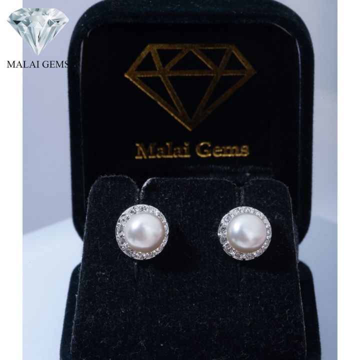 malai-gems-ต่างหูมุก-เงินแท้-silver-925-เพชรสวิส-cz-เคลือบทองคำขาว-รุ่น-11011298-แถมกล่อง-ต่างหูเพชร-ต่างหูเงินแท้