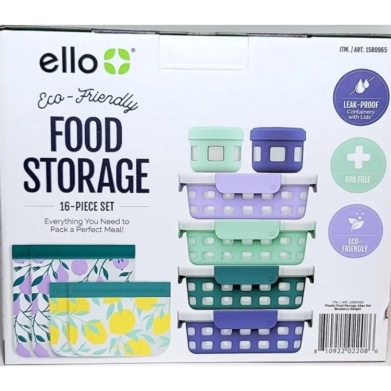 Ello 10pc Plastic Food Storage Container Set with Skid Free Soft Base