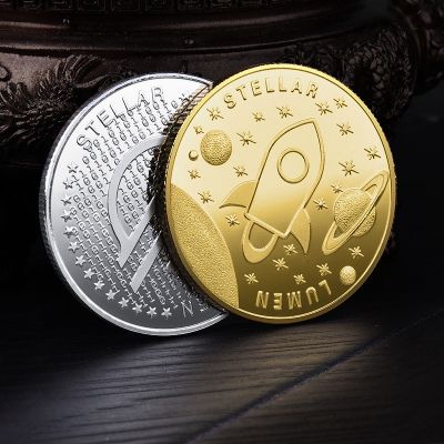 【CC】┅◈❐  Coin XLM Gold Plated Metal Crypto with Plastic Commemorative