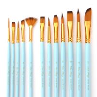 12Pcs Watercolor Paint Brushes Set Fan/Point/Round/Oblique Tip Water Color Oil Acrylic Painting Brush Art Supplies