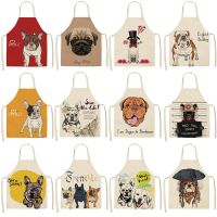 Women Kitchen Aprons Cute Dogs Printed Waterproof Cooking oil-proof Cotton Linen Antifouling Chef Apron