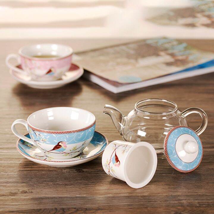 ceramic-flower-teapot-flower-bird-cup-saucer-heat-resistant-glass-pot-set-coffee-cup-afternoon-tea-tea-set