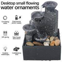 USB Water Fountain Desktop Flowing 4-Tier Waterfall Landscape Battery Powered Table Decor Sound Crafts Decoration