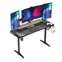 WISFOR 63 Inch โต๊ะคอมพิวเตอร์ โต๊ะสำหรับอีสปอร์ต T-shaped RGB Gaming Computer Desk ปรับความสูงได้