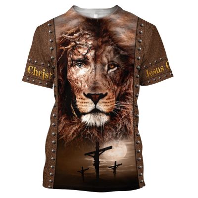 【Feb】 Christian Catholic Jesus Men 39;s 3D Print T-shirts Animal Lion Summer Loose Short Sleeve Harajuku Hip Hop Tops Tees Drop Shipping
