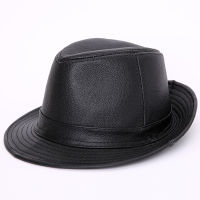 Male 100 Genuine Leather Jazz Hat Adult Fedoras Hat Male Sheepskin Fedoras Cap Mens Wide Brim Leather Cowboy Hat B-7284