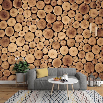 [hot]3D Wallpaper Retro Nostalgic European Style Log Wood Annual Ring Mural Living Room Study Restaurant Background Wall Painting 3 D