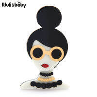 Wuli&amp;baby Acrylic Wear Glasses Lady Brooches For Women Beauty Hair Style Necklace Girl Figure Party Office Brooch Pins Gifts