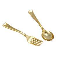 144Pcs Plastic Disposable Gold Spoons and 144Pcs Mini Gold Coffee Dessert Cake Forks Fit for Party Event