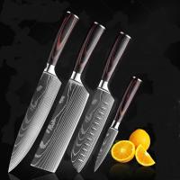 มีดครัวชุด4เล่ม Knife set4 ดามัสกัส สไตล์ มีดเชฟญี่ปุ่น สแตนเลสคุณภาพสูง Chef Knife 8"+Cleaver Knife 7"+Santoku Knife 7"+Paring Knife 3.5"ชุดเดียวเอาอยู่