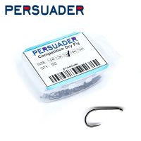 PERSUADER 50pcs/box professional competition barbless dry fly hooks 10 12 14 16 18 slim light mosquitos fly fishing hooks