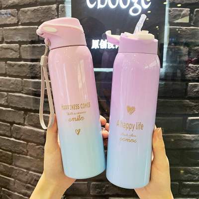 Hot Sale 480ML Insulated Thermals Milk&amp;Coffee Cup188 Stainless Steel Thermos Straw Water Bottle Gradient Sports Vacuum Flask