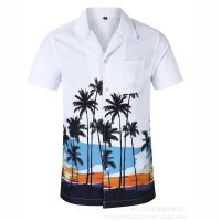 [COD] Hawaiian printed short-sleeved floral flower mens European size beach foreign trade customization