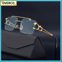 OVERCO ที่ UV400 ที่ไร้ขอบ ไร้กรอบไร้กรอบ โลหะสำหรับตกแต่ง แว่นตากันแดดไร้ขอบ เสือชีต้าตกแต่ง ที่บังแดด แว่นตากันแดดสตีมพังค์