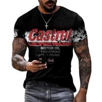 Summer Castrol vintage 3D Print Mens T-shirt Street Trendy O-Neck Short Sleeve Oversized T-shirts Loose Top Tees Men‘s Clothing