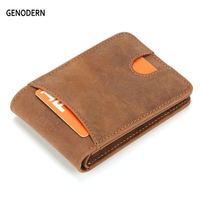 Slim Wallets for Men Crazy Horse Cow Leather Short Mini Men Wallet Thin Male Purse