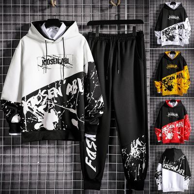 CODTheresa Finger 3 Colours【M-3XL】Splash Ink Printed Hoodie Pants Men Oversize Loose Korea Sweatshirt Casual Hooded T-shirt