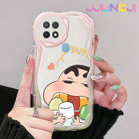 Jjlingji เคสสำหรับ OPPO A15 A15s A35 4G เคส Happy Crayon Shin-Chan ลายดีไซน์ใหม่เนื้อครีมขอบคลื่นนุ่มเคสมือถือกันกระแทกแบบใสฝาครอบป้องกันอ่อนโยนเรียบง่าย