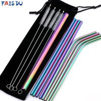 ◈▤ Metal Reusable 304 Stainless Steel Straws Straight Bent Drinking Straw With Case Cleaning Brush Set Party Bar accessory