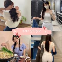 DD SHOPพร้อมส่ง 6798  เสื้อไหมพรมแขนสั้น คอกลม ดีเทลลายเปียกน่ารักเกาหลีๆ