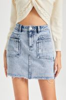 ▦✒卐 Spice Girl Retro Denim Skirt Skirt Womens Autumn New A-line Skirt High Waist Small Man Hip Short Skirt I