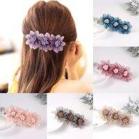 Korean Elegant Silk Yarn Flower Pearl Spring Clip Hairpin Hair Accessories