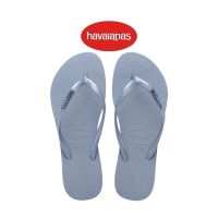 HAVAIANAS รองเท้าแตะผู้หญิง Slim Logo Metallic Flip Flops - Ashley Blue รุ่น 41198759057BLXX (รองเท้าแตะ รองเท้าผู้หญิง รองเท้าแตะหญิง)