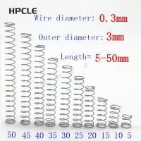 เส้นผ่านศูนย์กลางลวด20ชิ้น = 0.3Mm OD = 3สเตนเลสสตีลการขยายป้องกันการกัดกร่อนการบีบอัดขนาดเล็กสปริง L = 5-50