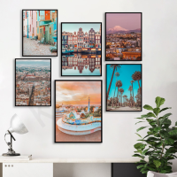 City Travel Scenery Poster-นำเสนอบาร์เซโลนาบัวโนสไอเรสแบมป์อัมสเตอร์ดัมเอกวาดอร์ดีทรอยต์เบเวอร์ลีฮิลส์ริมทะเล-เหมาะสำหรับผู้ที่ชื่นชอบการเดินทาง