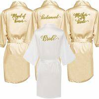 [Xiaoli clothing] Champagne Gold Robe With Gold Writing Bridal Shower Party Mother Of The Groom Robe Bride Women Cape Satin Robes