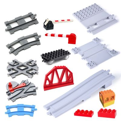 Vehicle Track Bricks Railway Big Building Blocks Trailer Rail Track Accessory DIY Compatible Duploed Train Toys For Kid Gift