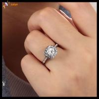 ZAIYE แหวนหมั้นผู้หญิงสีเงินขนาด5-10เซอร์โคเนียลูกบาศก์สีขาวแหวนแต่งงานตัดตัวรองเป็นทรงรัศมี