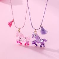 2Pcs/Set Cartoon Resin Unicorn Pendant Chain Best Friends Necklace Cute BFF Friendship Childrens Jewelry Gift for Kids Girls