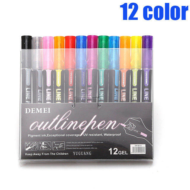 8-12-color-outline-highlighter-pen-double-line-pen-diy-album-scrapbooking-metal-marker-glitter-for-drawing-painting-graffiti