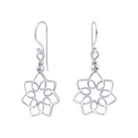 Silver thai   ลายHand made 925 Silver Plain Celtic Lotus Earrings  เครื่องประดับเงินแท้ ต่างหูแบบห่วงรูปดอกบัว