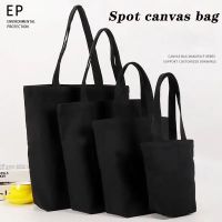 Black Canvas Tote Cotton Bag Shopping Bag Reticule Cosmetic Bag Student Shoulder Bag Black Canvas Handbag Canvas Belt Pocket