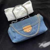 มาใหม่ PD Denim Crossbody กระเป๋า/ไหล่โซ่กระเป๋า Prada 30x18x10cm