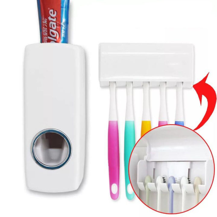 ที่บีบยาสีฟัน-เครื่องบีบยาสีฟันอัตโนมัติบีบยาสีฟัน-ที่แขวนแปรงสีฟัน-1-ชุดมี-ที่บีบยาสีฟันอัตโนมัติพร้อมที่แขวนแปรง-สีขาวหรือฟ้าสีที่มี-รุ่น-no-01061