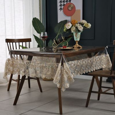 PVC Tablecloth Embroidery Lace Transparency PVC table cloth Waterproof Oilproof Kitchen Dining table cover for rectangular table