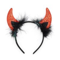 Halloween headdress horn headband little devil dress up bright silk feather hairpin headband bar party park wear