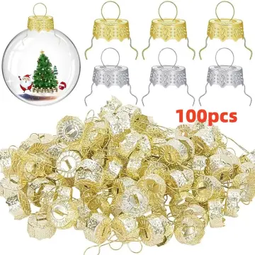 100PCS Christmas Ball Baubles Ornament Caps Removable Metal Hangers  Replacement