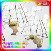 12 Pcs/Set 3D Mirror Wall Stickers Hexagon Mirror DIY Home Decor Mirror Decor Stickers Art Wall Decoration Stickers Multi-color