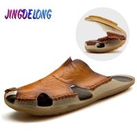 New Summer Mens Sandals Genuine Leather Breathable Shoes Slippers Slides Roman Sandals Flats Man Slippers Outdoor S