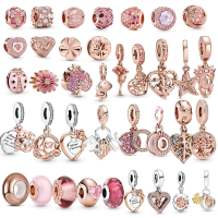 MULA จริง 925 เงินสเตอร์ลิง Rose Gold Series ระยิบระยับ Elegant Silicon Charms Fit สร้อยข้อมือ PANDORA สำหรับผู้หญิง-Jiieu