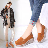 Wedge รองเท้าสำหรับสตรีของแท้หนังแพลตฟอร์มรองเท้าผ้าใบ Plus ขนาด43หนาด้านล่าง Loafers Slip On รองเท้าสไตล์เกาหลี Casual ผู้หญิง Shoes