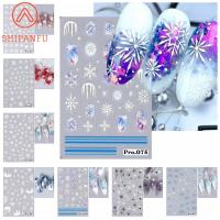 SHIPANFU เครื่องทำเล็บ DIY สติกเกอร์เล็บลายเกล็ดหิมะคริสต์มาส เครื่องประดับตกแต่งเล็บ อุปกรณ์เสริมเล็บ สติกเกอร์เล็บลายเกล็ดหิมะสำหรับเทศกาลคริสต์มาส บรรเทาอาการ5D ตกแต่งเล็บศิลปะ ร้านทำเล็บ