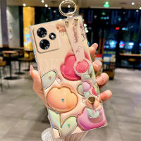 เคสโทรศัพท์มือถือพลอยเทียมหรูหราสำหรับ Realme C53 C55 3D ลายดอกไม้ปลอกอ่อนบลูเรย์ C55 Realme NFC ฝาครอบเคสกันกระแทกกล้องซิลิโคนพร้อมสายรัดข้อมือ OPPO Realmec53 2023